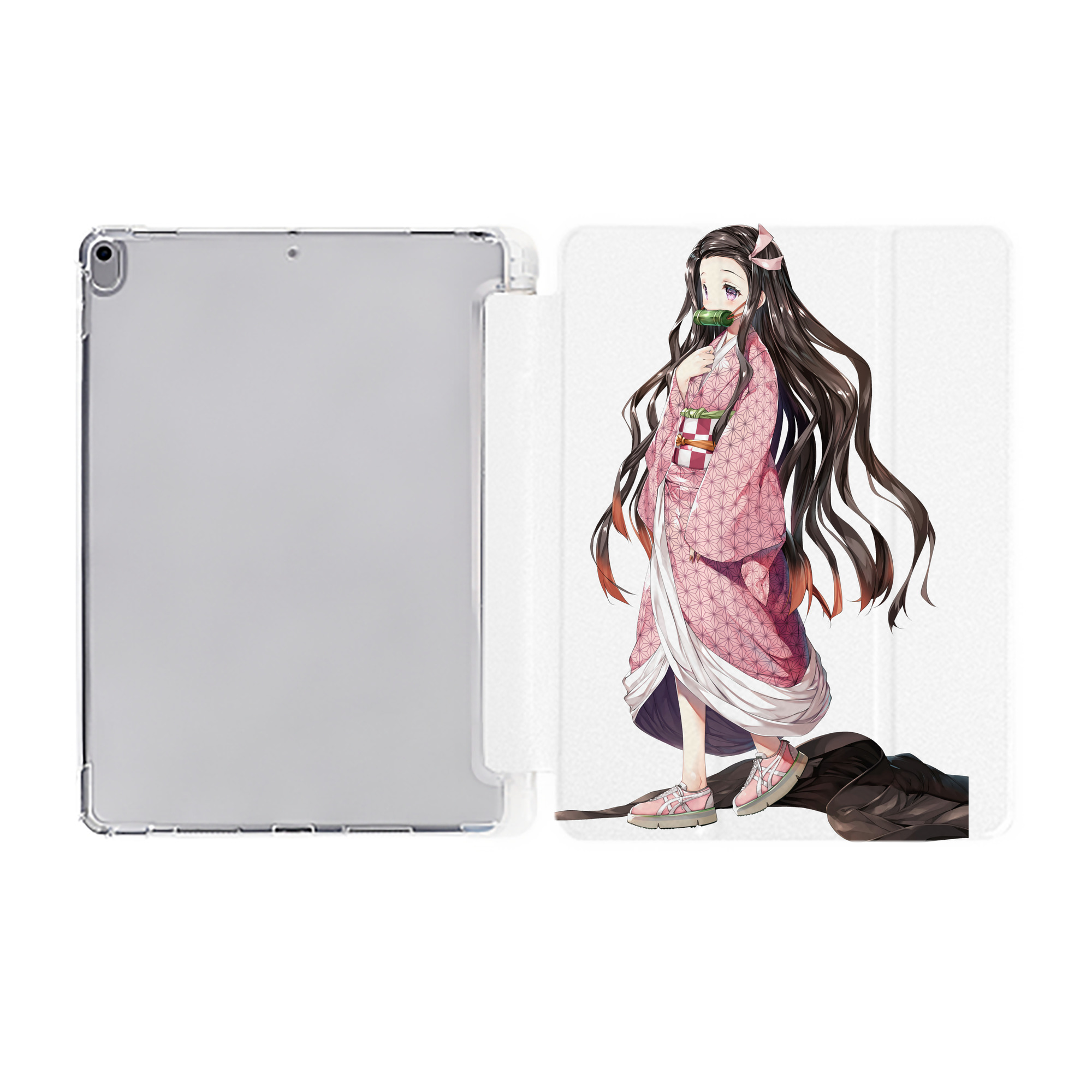 （画像用） 鬼滅の刃（きめつのやいば）竈門 禰󠄀豆子／かまど ねずこ Kamado Nezuko IPad ケース ペン収納付き 三つ折りスタンド PUレザー×シリコン 対応機種9.5/10.5/10.9インチ